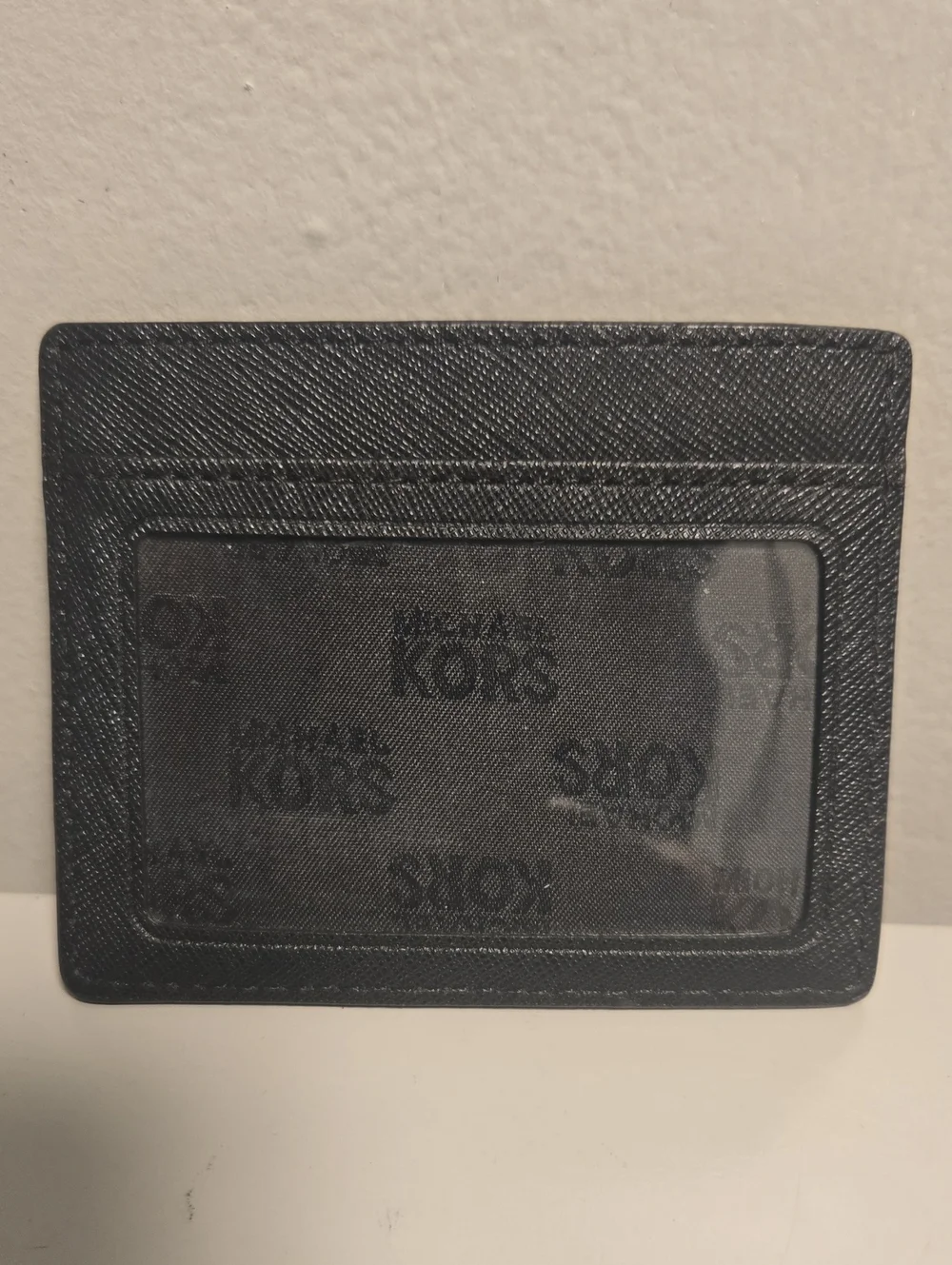 Michael Kors Black and White Check Card Case with Gold Logo